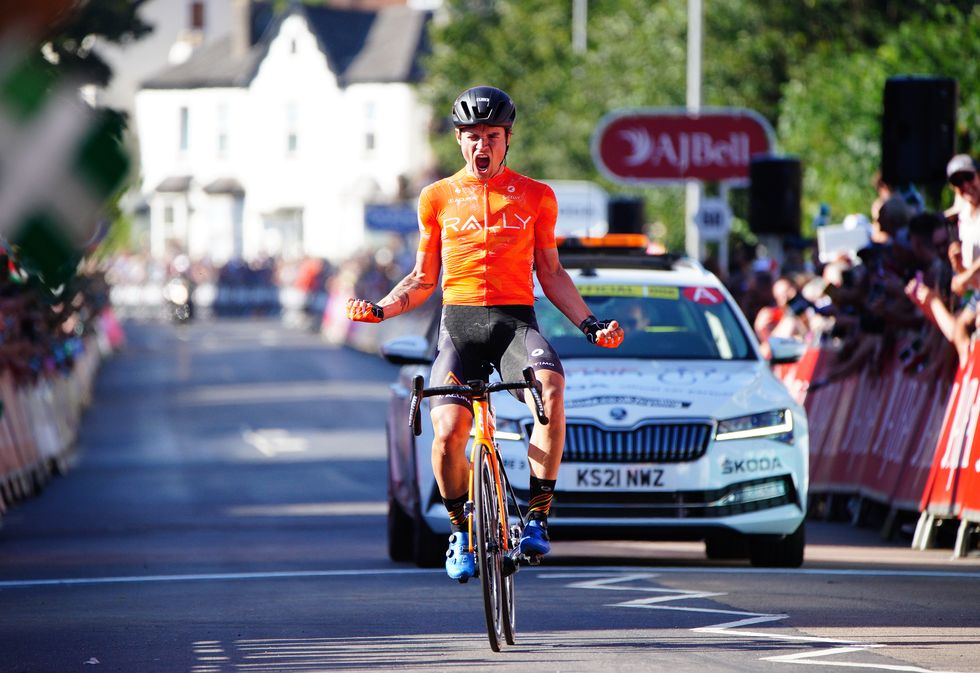 robin carpenter crosses the finish line to win stage two of the aj bell tour of britain from sherford to exeter on monday september 6 2021